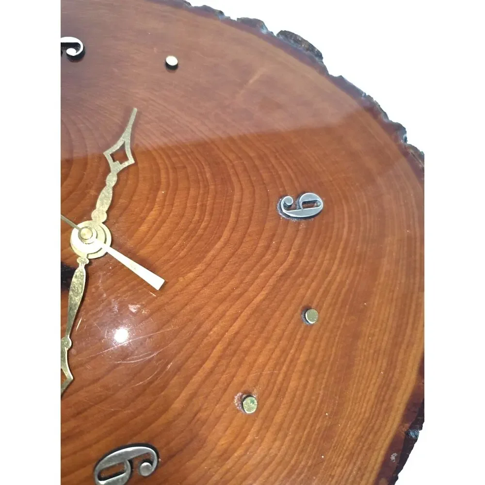 Vintage Natural Live Edge Wood Slab Wall Clock Handcrafted Tested Works